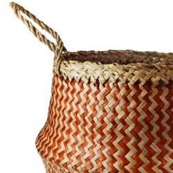 Woven seagrass basket, natural & tan brown 35cm