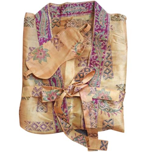 Kimono recycled silk mustard one-size