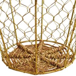 Basket / waste paper holder bin, gold coloured metal + moonj grass 26 x 22cm