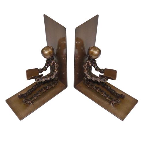 Bike chain bookends, sitting figures
