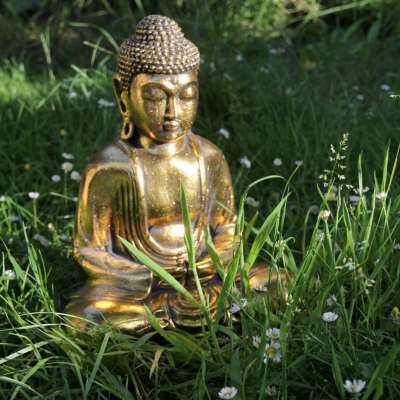Buddha sandstone cast, gold colour 31cm