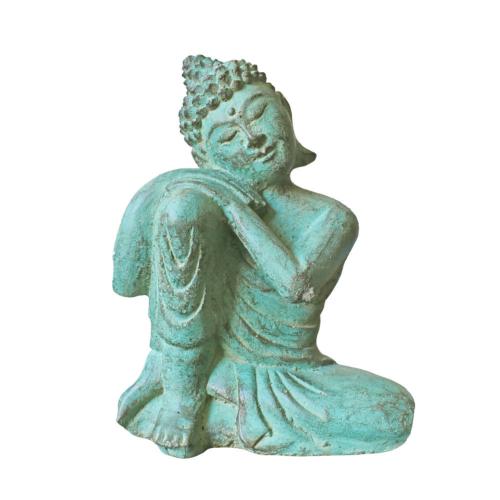 Buddha Sitting Leaning on Hands, sandstone 19cm height