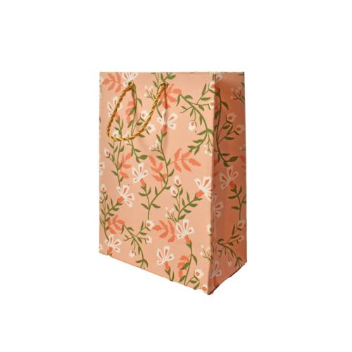 Gift Bag Handmade Paper Floral Design on Pink 13 x 18 x 7cm
