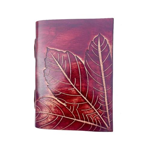 Notebook Recycled Paper Leaves Red 13 x 18cm