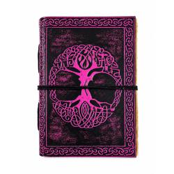 Notebook Leather Bound Tree of Life Purple 13 x 18cm