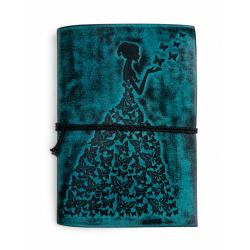 Notebook Leather Bound Butterfly Dress Sea-Blue 13 x 18cm