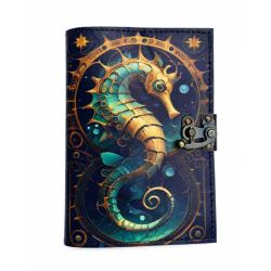Notebook with Clasp Leather Bound Seahorse 13 x 18cm