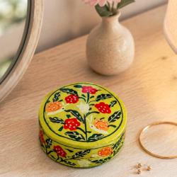 Trinket Box Round Papier Mâché Snails and Flowers 8cm