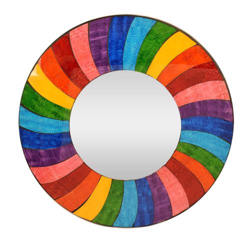 Round mosaic wall mirror rainbow waves 40 cm diameter