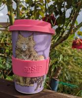 Reusable Tea/Coffee Travel Cup/Mug Eco Biodegradable Rice Husk Cats Feline Fun