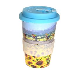 Reusable Tea/Coffee Travel Cup/Mug Eco Biodegradable Rice Husk Sunflowers Bikes
