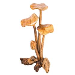 Hand-Carved Four Toadstool Sculpture (36cm)