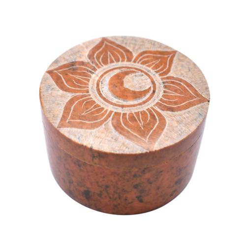 Pill / trinket box carved soapstone, chakra sacral 5 x 3cm