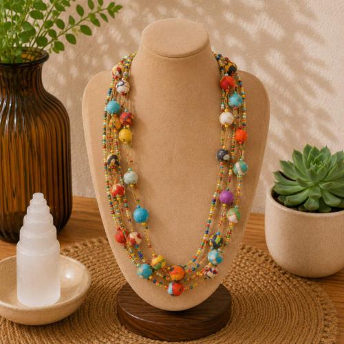 Necklace Recycled Multicoloured Beads 5 Strands 25cm