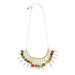Necklace Recycled Textile Beads Multicoloured and Metal Pointers