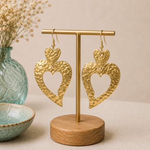Earrings Hand-beaten Brass Hearts