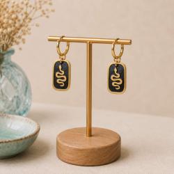 Ear Studs Gold Colour Serpent on Black