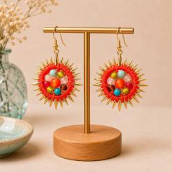 Earrings Sun Shape with Beads 3.5 x 5cm 