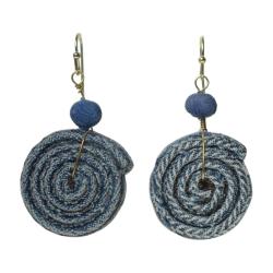 Earrings recycled denim jeans, coil & 1 cloth bead