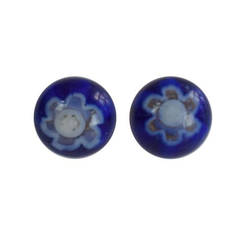Ear studs, glass beads blue and white, round 1cm diameter