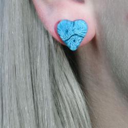 Ear studs, glass heart shaped beads, turquoise 1.3 x 1.3cm