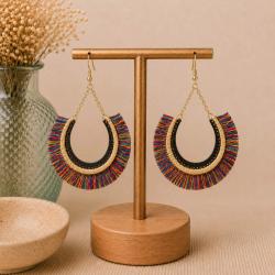 Earrings Multicoloured Tassel on Circle