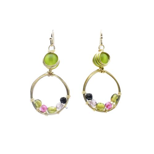 Earrings Green Stone + 5 Smaller Stones