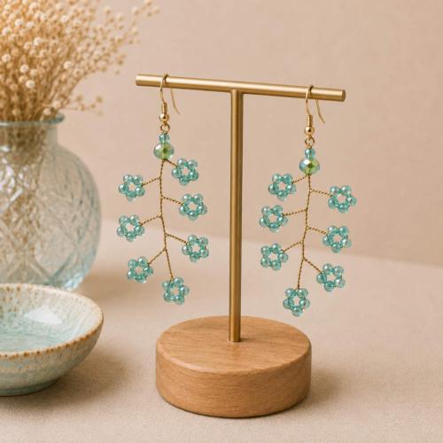Earrings Delicate 7 Sparkling Green Flowers