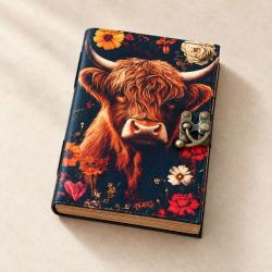 Leather notebook highland cow 6x8 inches