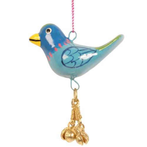 Papier mache hanging bird blue