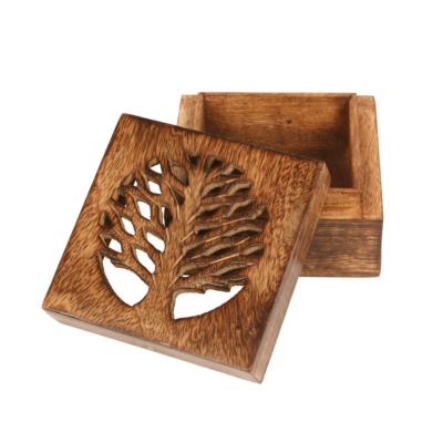 Jewellery/Trinket Square box Tree of Life design eco mango wood