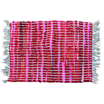Rag chindi rug red & pinks with fringing Fair Trade & recycled 58x68cm
