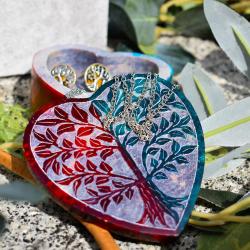 Heart shaped soapstone trinket box tree of life design hand carved 8.5 x 7.5 cm