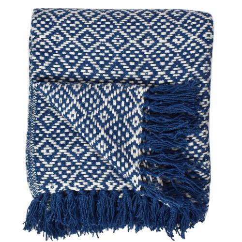 Blue brighter future throw woven from plastic bottles 150x125cm