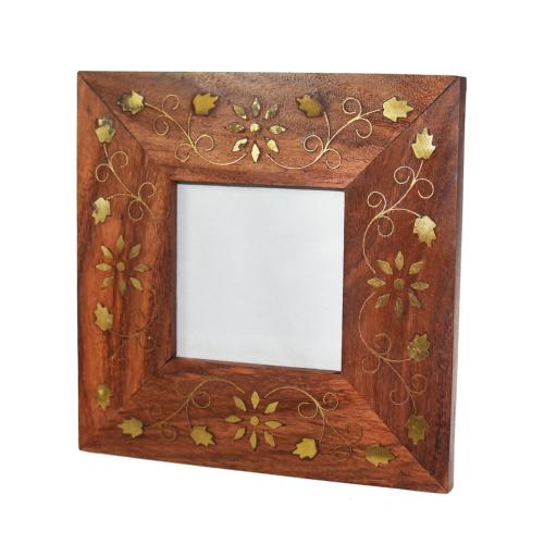 Photo Frame Sheesham Wood Floral Design 14 x 14cm 3x3 Inch Photo