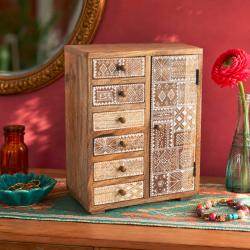 Mini Storage Chest Mango Wood Ethnic Pattern 26 × 15 × 32 cm