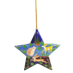 Hanging decoration, woodland animals on star, papier maché