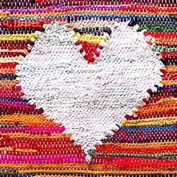 Rug/doormat, recycled polyester & cotton heart multi coloured 45x60cm