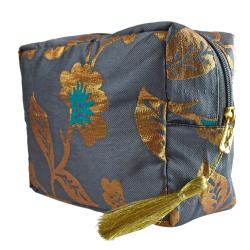 Grey washbag with recycled brocade fabric 22 x 29 cm