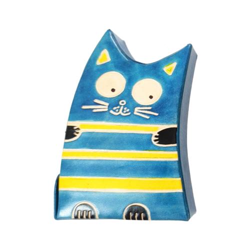 Leather Money Box Leaning Cat Blue 10 x 3.5 x 13.5cm