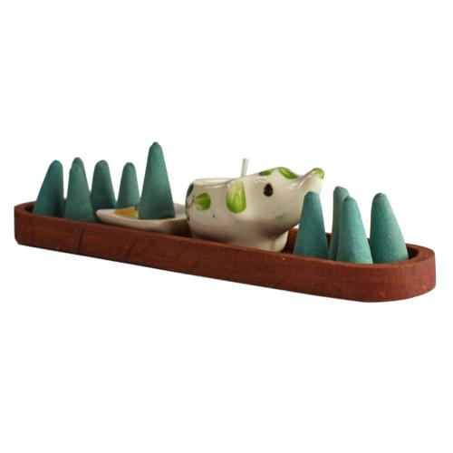 Ocean incense cone and ceramic t-light in boat gift set, 17 x 4cm
