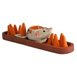 Orange incense cone and ceramic t-light in boat gift set, 17 x 4cm