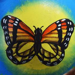 Coconut bowl, painted butterfly