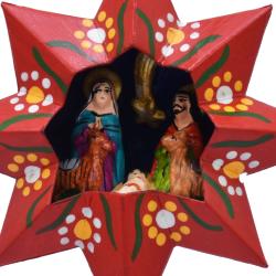 Hanging Christmas Decoration, Nativity in Star Red