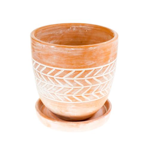 Terracotta plant pot with saucer, fish bone, small
