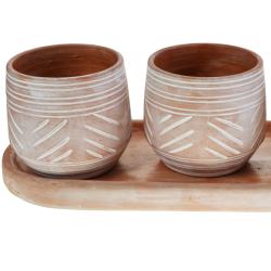 Set of 3 terracotta planters on stand 34x13cm