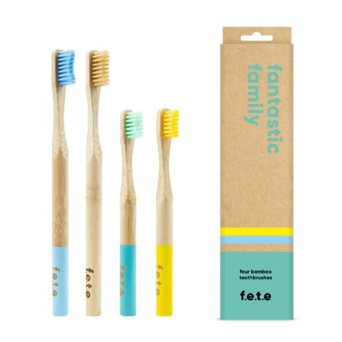 Family multipack of 4 toothbrushes made from eco-friendly Bamboo