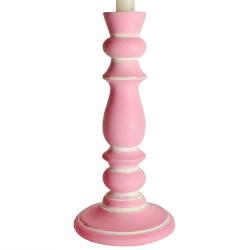 Candlestick/holder hand carved eco-friendly mango wood pink 23cm height