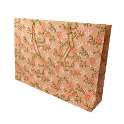Gift Bag Handmade Paper Floral Design on Pink 38 x 28 x 10cm