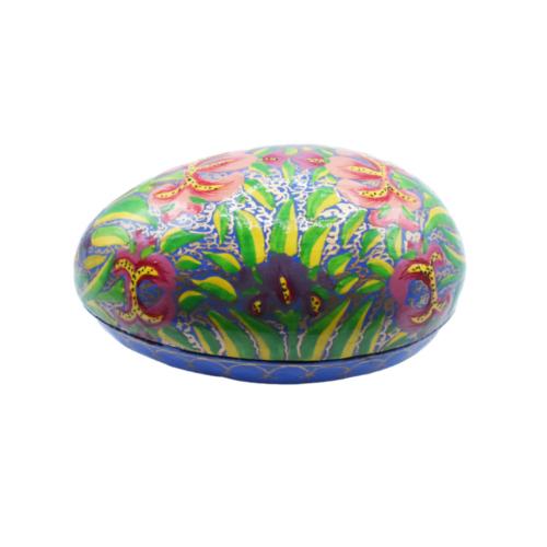 Egg Shaped Trinket Box Floral Red Green Papier Mâché 12cm